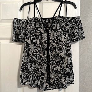 Express Paisley Off The Shoulder Button Down Blouse